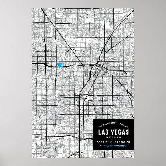 Las Vegas, Nevada Stadsplattegrond + Markeer uw lo Poster (Voorkant)