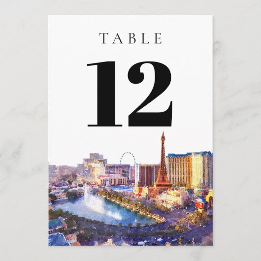 Las Vegas Nevada Watercolor Table Number Kaart (Voorkant)