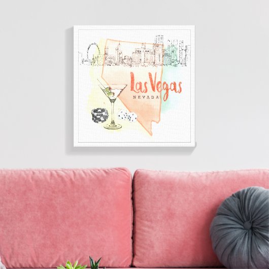 Las Vegas, Nevada | Waterverf Schets Afbeelding Canvas Afdruk (Insitu (Woonkamer))