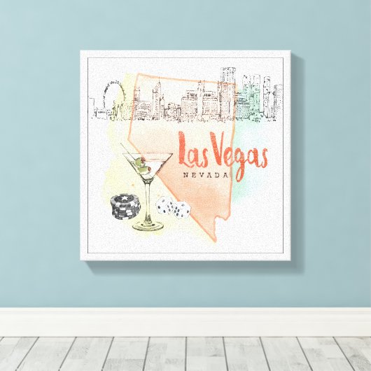 Las Vegas, Nevada | Waterverf Schets Afbeelding Canvas Afdruk (Insitu (Houten vloer))