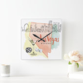 Las Vegas, Nevada | Waterverf Schets Afbeelding Vierkante Klok (Huis)