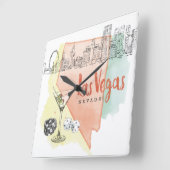 Las Vegas, Nevada | Waterverf Schets Afbeelding Vierkante Klok (Hoek)
