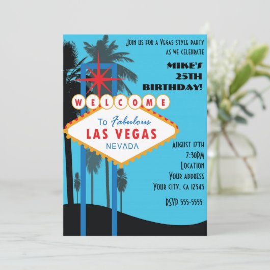 Las Vegas Palms Blue Tall Casino Uitnodiging (Staand voorkant)