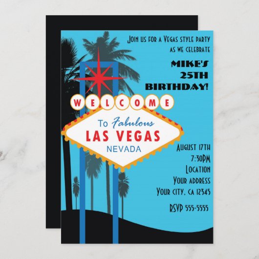 Las Vegas Palms Blue Tall Casino Uitnodiging (Voorkant / Achterkant)