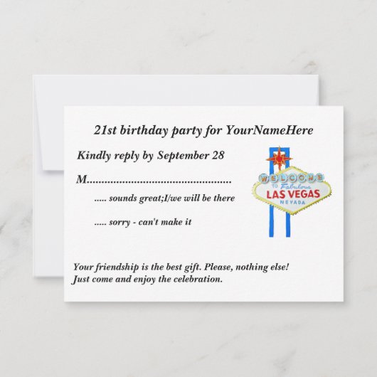 Las Vegas Party RSVP 21st Birthday (Achterkant)