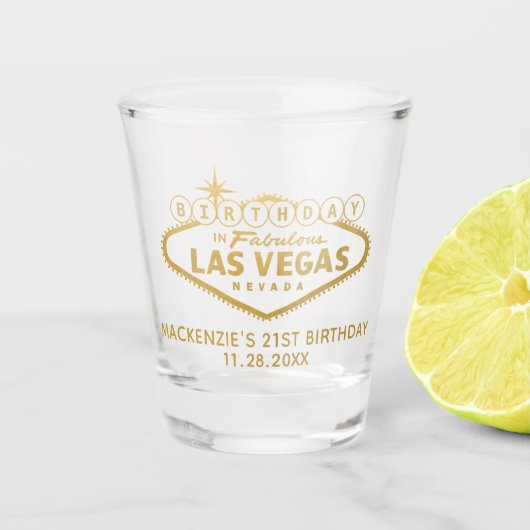 Las Vegas Personalized Birthday Party Favor Shot Glas (Voorkant)