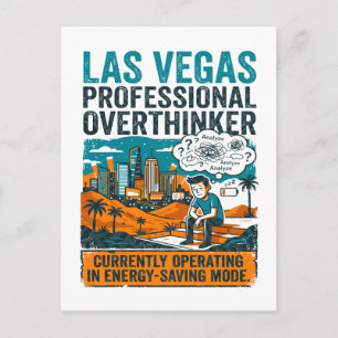 Las Vegas Persoon Zit Vermoeid Lage Batterij Briefkaart