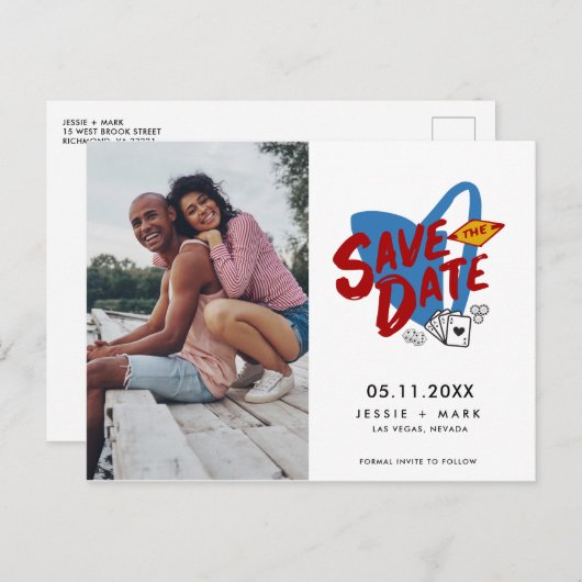 Las Vegas Photo Save the Date Aankondigingskaart (Voorkant / Achterkant)