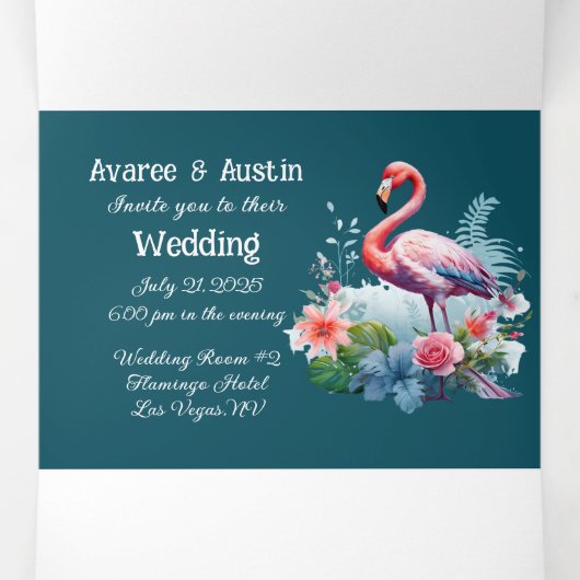Las Vegas Pink Flamingos Drieluik Uitnodiging (Binnenkant midden)