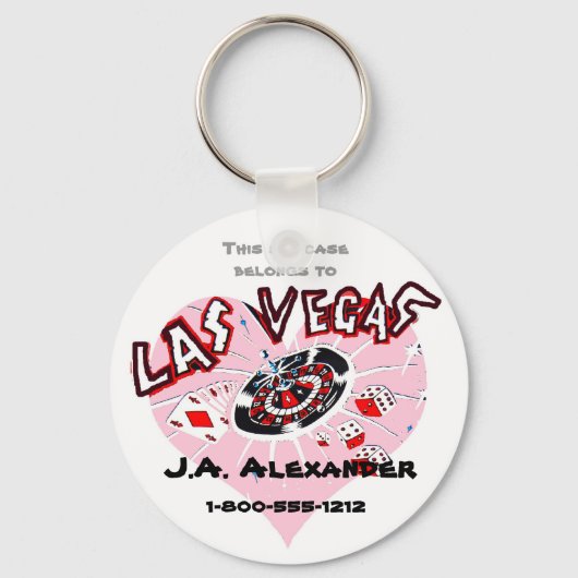 Las Vegas Pink Heart Baggage I.D. Sleutelhanger (Voorkant)