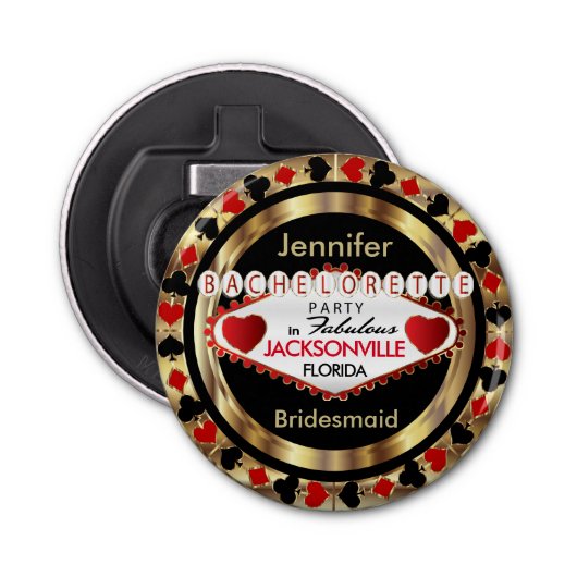 Las Vegas Poker Chip - Bachelorette Party Button Flesopener (Voorkant)