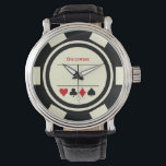 Las Vegas Poker Chip Casino Off White Zwart Horloge<br><div class="desc">Dit witte en zwarte pokerspaanhorloge zou een fantastisch geschenk zijn voor jezelf of voor de casino liefhebbende persoon in je leven. Pas het ontwerp aan met een naam.</div>