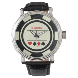 Las Vegas Poker Chip Casino Off White Zwart Horloge