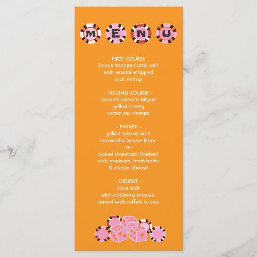 Las Vegas Poker Chip Dice Bruiloft Buffet Menu (Voorkant)