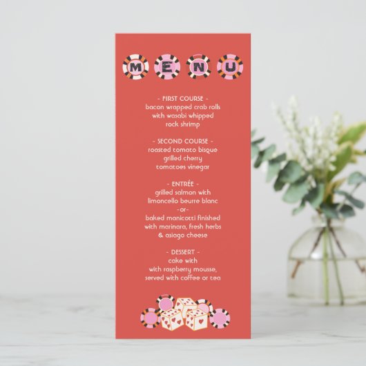 Las Vegas Poker Chip Dice Bruiloft Buffet Menu (Staand voorkant)