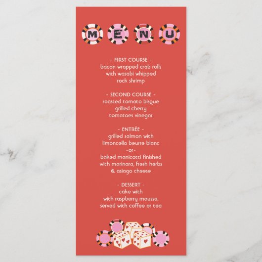 Las Vegas Poker Chip Dice Bruiloft Buffet Menu (Voorkant)