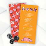 Las Vegas Poker Chip Dice Bruiloft Buffet Menu<br><div class="desc">Las Vegas Poker chip en Dice buffet of diner menu met een mod retro vibe. Kleuren van roze, rood, sinaasappel en romig wit. Perfect voor een Vegas of Gambling Wedding, vrijgezellenfeest brunch, verlovingsfeest, verjaardagsfeest of verander de formulering in een baby shower, afstuderen, pensioen of afstudeerfeest. Ga naar Deze sjabloon personaliseren...</div>