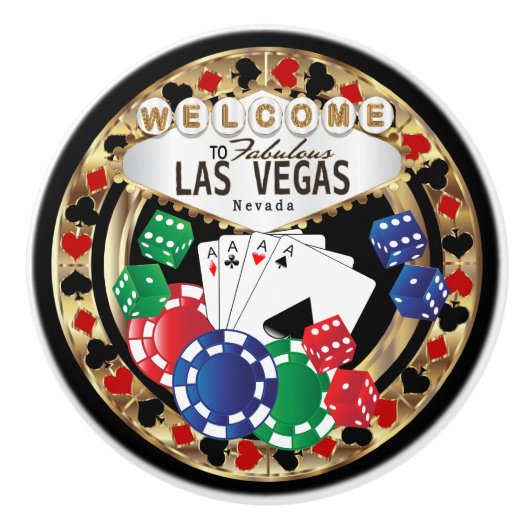 Las Vegas Poker Design - Gold Keramische Knop (Voorkant)
