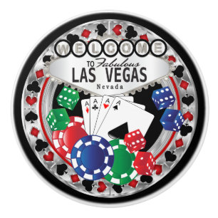 Las Vegas Poker Design - Silver Keramische Knop