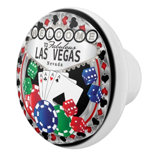 Las Vegas Poker Design - Silver Keramische Knop (Rechts)
