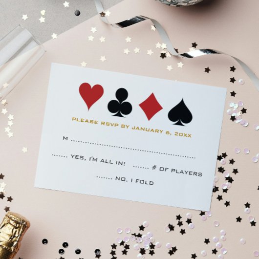 Las Vegas Poker Kaart Suit Goud Wit Bruiloft RSVP