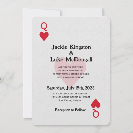 Las Vegas Queen of Hearts Kaart bruiloft uitnodigi (Voorkant)