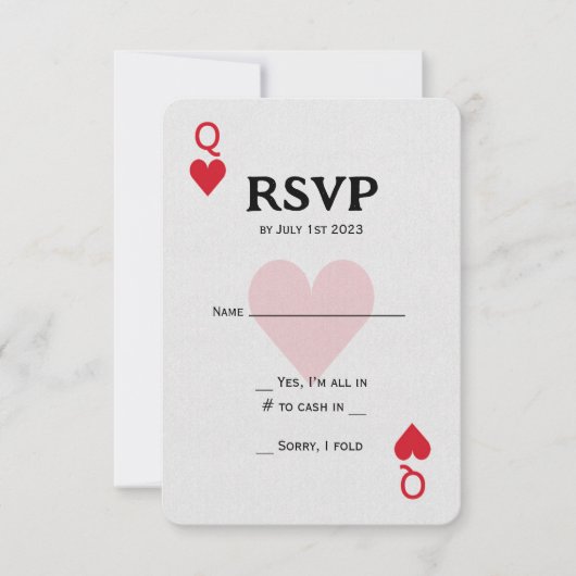 Las Vegas Queen of Hearts Speel RSVP Kaartje (Voorkant)
