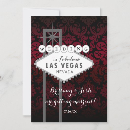 Las Vegas Red Black Damask Wedding Invitation Kaart (Voorkant)