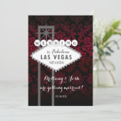 Las Vegas Red Black Damask Wedding Invitation Kaart (Staand voorkant)