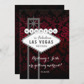 Las Vegas Red Black Damask Wedding Invitation Kaart (Voorkant / Achterkant)