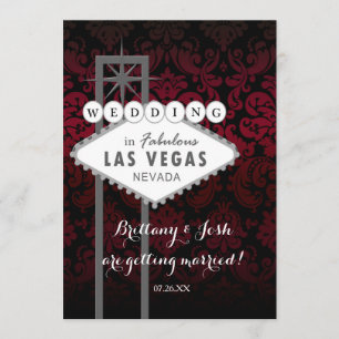 Las Vegas Red Black Damask Wedding Invitation Kaart