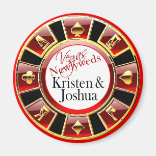 Las Vegas Red Black Gold Casino Chip Magnet Favor