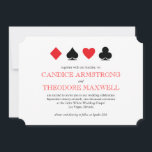 Las Vegas Red Black Kaart Suits Huwelijksuitnodigi<br><div class="desc">Personaliseer deze klassieke witte, rode en zwarte huwelijksuitnodiging met al uw ceremoniële details voor uw bruiloft in Las Vegas of casino-thema. Patroon backer kan worden verwijderd en extra tekst of een foto kan worden toegevoegd met behulp van de "aanpassen." U kunt zelfs de lettertypen wijzigen voor een aangepaste look helemaal...</div>