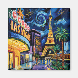Las Vegas Reis Van Gogh Stijl Casino Nacht Stad Magneet