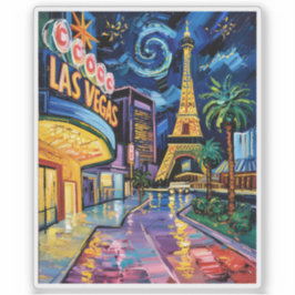 Las Vegas Reizen Van Gogh Stijl Casino Nacht Stad Sticker