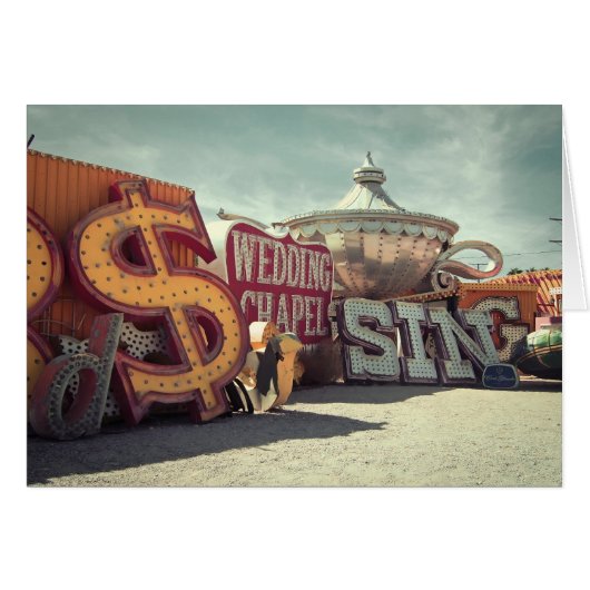 Las Vegas Retro Signs Bruiloft Dank u Kaart (Voorkant Horizontaal)