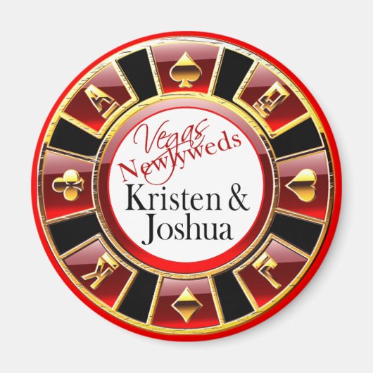 Las Vegas Rood Zwart Goud Casino Chip Magnet Favor (Voorkant)