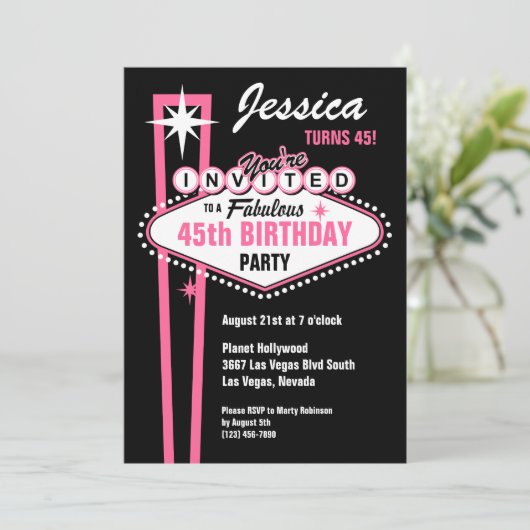 Las Vegas Roze Uitnodiging (Staand voorkant)