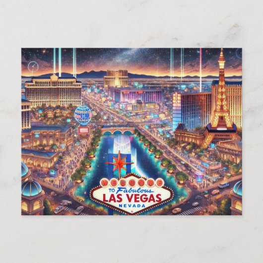 Las Vegas 's nachts Briefkaart (Voorkant)