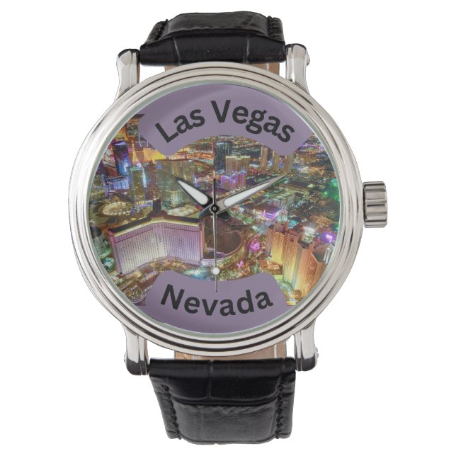 Las Vegas 's nachts met neonverlichting Nevada Horloge (Voorkant)