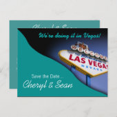 Las Vegas Save The Date (Aqua) Aankondigingskaart (Voorkant / Achterkant)