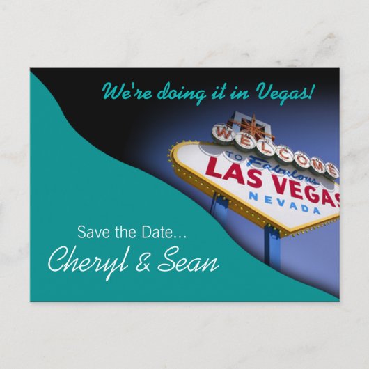Las Vegas Save The Date (Aqua) Aankondigingskaart (Voorkant)