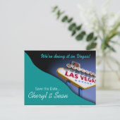 Las Vegas Save The Date (Aqua) Aankondigingskaart (Staand voorkant)