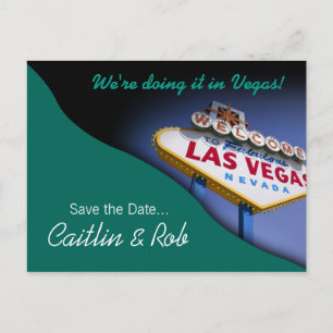 Las Vegas Save the Date (blauwgroen) Aankondigingskaart