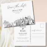 Las Vegas Save the Date Briefkaart Elegante bruilo<br><div class="desc">Het moderne Las Vegas zwart-wit bewaart de datum briefkaart uitnodiging op mat papier. De voorkant toont een prachtige schets, die de perfecte toon voor uw trouwdag zet. Voeg toe en pas de tekst aan zodat deze uw eigen tekst is. Voer het Zazzle-ontwerpgereedschap in voor extra ontwerpaanpassingen. Automatisch komt op mat...</div>