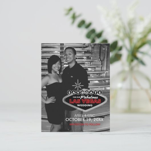 Las Vegas Save-the-Date Custom Briefkaart (Staand voorkant)