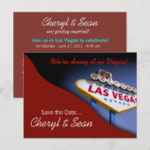 Las Vegas Save The Date (donkerrood) Aankondigingskaart (Voorkant / Achterkant)