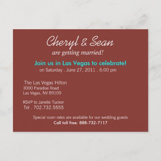 Las Vegas Save The Date (donkerrood) Aankondigingskaart (Achterkant)