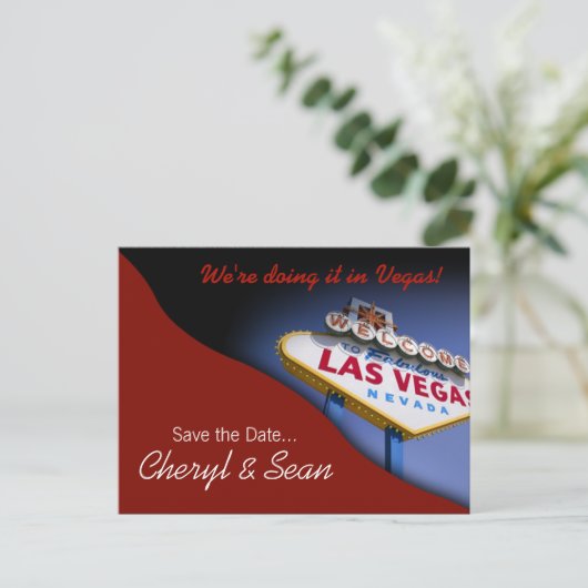 Las Vegas Save The Date (donkerrood) Aankondigingskaart (Staand voorkant)