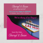 Las Vegas Save The Date (Fuschia) Aankondigingskaart (Voorkant / Achterkant)